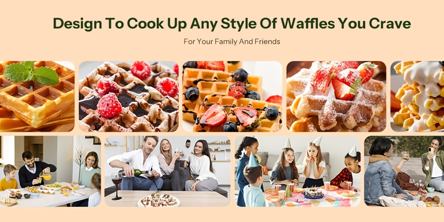 Rotating Belgian Waffle Maker 180° Flip Waffle Iron - Non-Stick Plates, Adjustable Browning Control, Foldable Cool-Touch Handle, Removable Drip Tray, Space-Saving Stainless Steel Design for Home Brunch