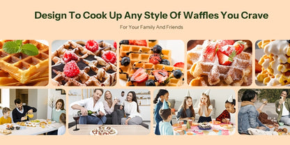 Rotating Belgian Waffle Maker 180° Flip Waffle Iron - Non-Stick Plates, Adjustable Browning Control, Foldable Cool-Touch Handle, Removable Drip Tray, Space-Saving Stainless Steel Design for Home Brunch
