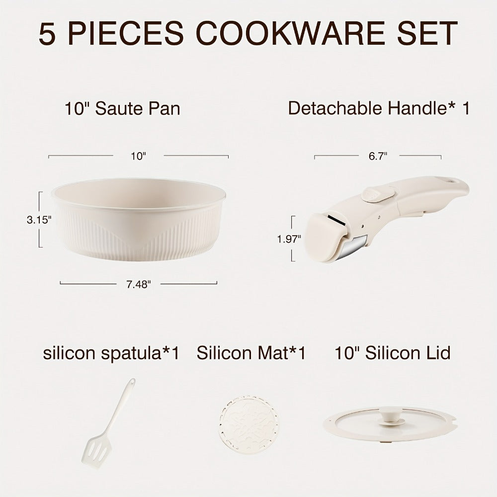 Nonstick Cookware Set 5/7/24 Piece Induction Ready with Detachable Handles – Stackable Pots & Pans Set Includes Skillet Frying Pan Soup Pot Steak Pan for Home RV Kitchen, Multiple Colors