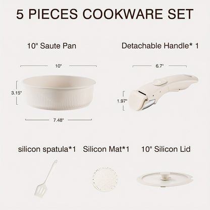 Nonstick Cookware Set 5/7/24 Piece Induction Ready with Detachable Handles – Stackable Pots & Pans Set Includes Skillet Frying Pan Soup Pot Steak Pan for Home RV Kitchen, Multiple Colors