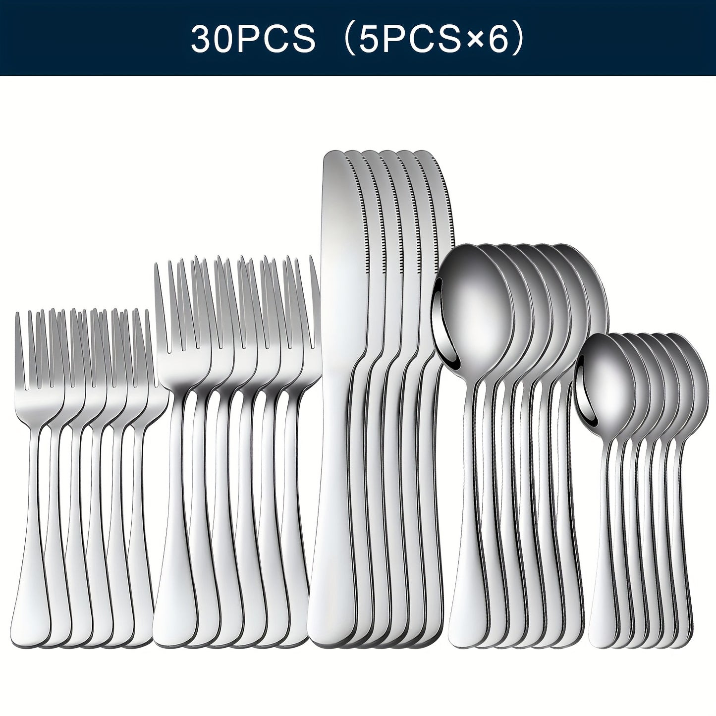 Stainless Steel Silverware Set Flatware Set with Forks Spoons & Knives – Modern Cutlery Set for Kitchen, Dining & Parties, Service for 4/6/12, 20/24/30/65 Piece