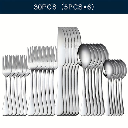 Stainless Steel Silverware Set Flatware Set with Forks Spoons & Knives – Modern Cutlery Set for Kitchen, Dining & Parties, Service for 4/6/12, 20/24/30/65 Piece