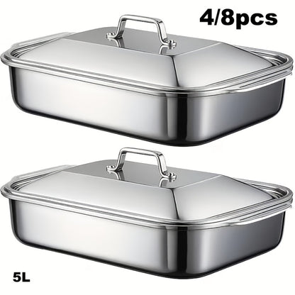 Stainless Steel Baking Sheet Pan Set with Lids, Heavy Duty Nonstick Oven Trays & Roasting Pans for Baking Bread Desserts Seafood, Thickened Rectangular Baking Pans, 4pcs / 8pcs / Extra Large Deep Dish