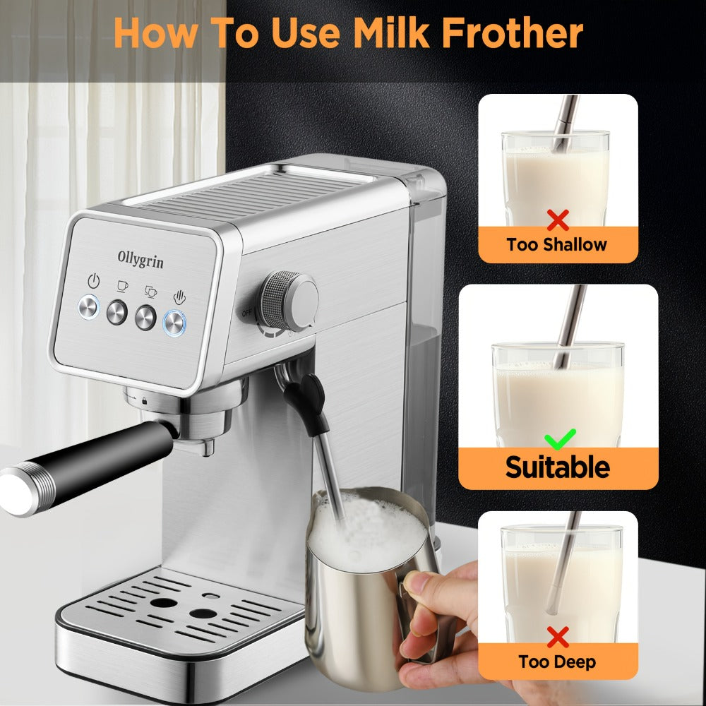 Espresso Machine 20 Bar with Steam Milk Frother | Compact Stainless Steel Espresso Maker | 40oz Removable Water Tank | Cappuccino Latte Coffee Machine for Home & Office | Model AZ-EM1502