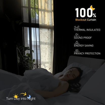 100% Blackout Curtains 4 Panels Faux Linen Textured Thermal Insulated Drapes - Room Darkening Window Curtains for Living Room Bedroom, Clip Rings & Rod Pocket, Energy Efficient Home Decor 50W x 84-120L