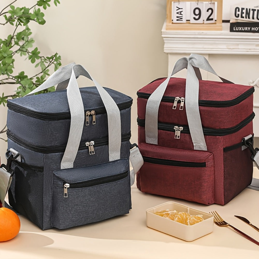 Insulated Lunch Bag Large Capacity Leakproof Waterproof with Shoulder Strap Double Pocket Portable Cooler Tote for Men Women Work School Picnic Beach in Black Grey Burgundy Blue