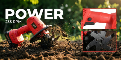 Cordless Electric Cultivator 20V Lightweight Handheld Rotary Tiller – 9-Inch Width 6.6-Inch Depth, 1 or 2 Batteries & Charger, Garden Soil Tiller for Courtyard Farmland Vegetable Garden Raised Bed