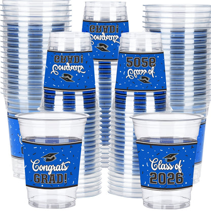 100Pcs Graduation Party Cups Class of 2026 Disposable Plastic Cups Congrats Grad Celebration Tableware Party Supplies