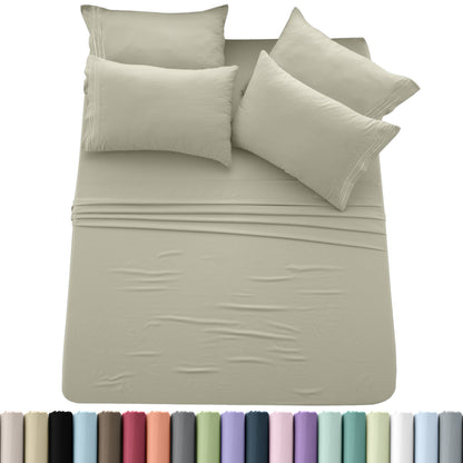 Brushed Microfiber Sheet Set 6pcs – Soft Fade-Resistant Bedding 20 Colors Twin Twin XL Full Queen King Cal King Fitted Flat Pillowcases