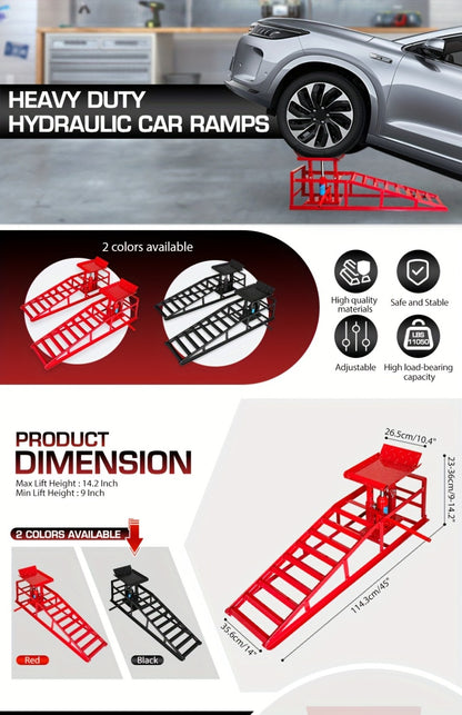 Hydraulic Car Ramps 2-Pack 5T 11050 Lbs High Lift Vehicle Wheel Ramps for Oil Change Tire Service with Supporting Crane Foot Pedal Portable DIY Auto Shop Truck SUV