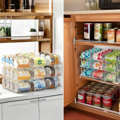 Can Storage Rack Pantry Organizer 36-Can Capacity 3-Tier Auto-Rolling Stackable | Transparent PET Canned Food Organizer for Kitchen Pantry Garage Dorm | Tool-Free Assembly for Soda Soup Vegetable Cans
