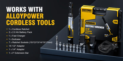 Cordless Electric Ratchet Wrench Set 3/8 Inch 12V 60 Ft-Lbs Power Ratchet Tool Kit with 2 Batteries, 6 Sockets, LED Light, Variable Speed, 1/4 & 1/2 Inch Adapters and Carrying Case for Auto Repair DIY