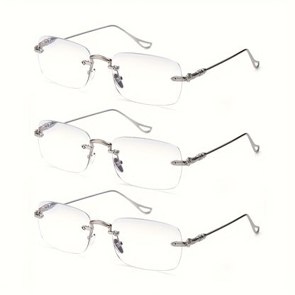 Rimless Reading Glasses for Women 3 Pack - Blue Light Blocking Lightweight Metal Frameless Readers with Anti Eyestrain Lenses, Multiple Colors and Magnifications 1.0X to 4.0X