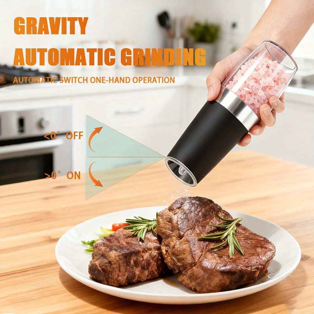 Electric Salt and Pepper Grinder Set 2PCS – Battery-Powered, LED Light, One-Handed Automatic Operation, Adjustable Coarseness