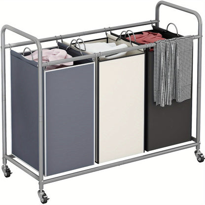 3-Bag Laundry Sorter Cart 63.4 Gallon – Rolling Hamper with Lockable Wheels & Removable Bags, Heavy-Duty Fabric Laundry Basket for Bedroom & Laundry Room, Black Gray Beige Brown