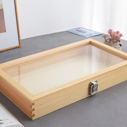 Lockable Wooden Display Storage Box with Acrylic Window – Jewelry & Collectibles Organizer Drawer Box, Elegant Wood Finish, Clear Viewing Panel, Gift Box