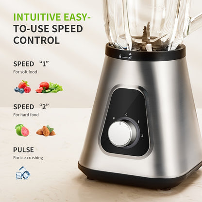 Countertop Blender with 52oz Glass Jar & 22oz Travel Cup – 3-Speed Smoothie Blender for Frozen Fruit Drinks, Shakes & Sauces, Powerful Motor, BPA-Free, Silver