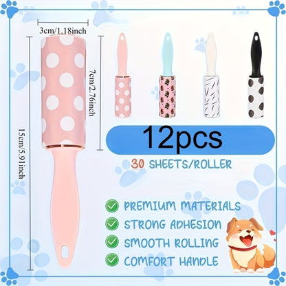 Lint Roller Pet Hair Remover Mini Portable 12 Pack Travel Size No Power Required for Clothing Furniture Car Seats Couch Reusable Clothes Cleaner Bulk Value Pack Great for Gift Bags