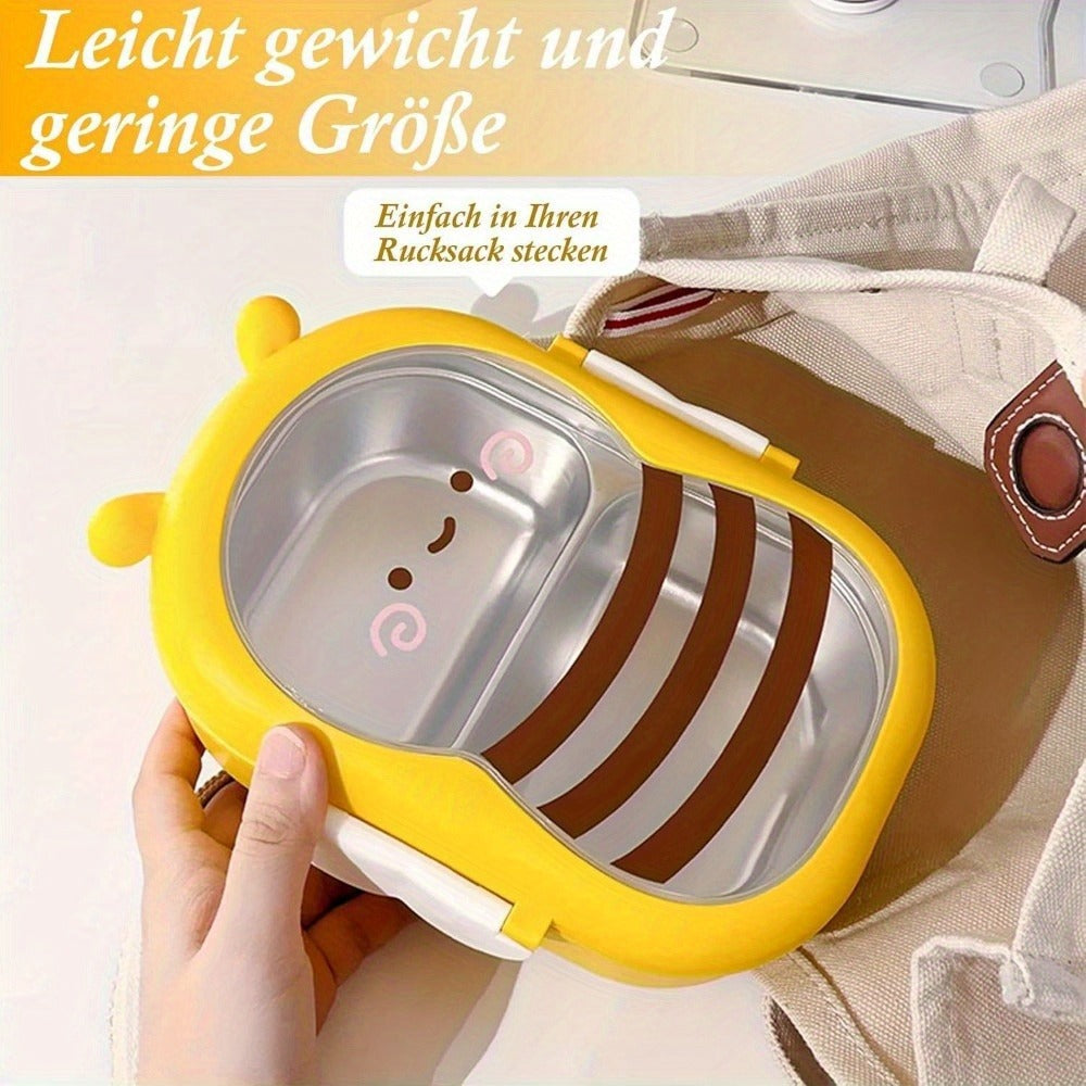 Cute Bee Lunch Box Stainless Steel – 304 Food Grade 2-Compartment Bento Box with Bee-Themed Lid for Kids, School, Office & Picnic – Lightweight Leakproof Lunchbox Gift