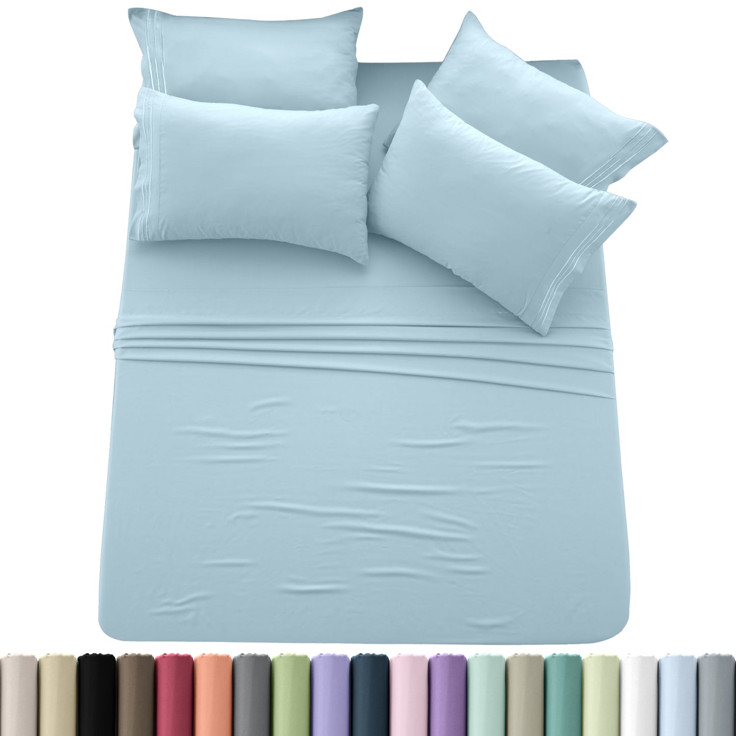 Brushed Microfiber Sheet Set 6pcs – Soft Fade-Resistant Bedding 20 Colors Twin Twin XL Full Queen King Cal King Fitted Flat Pillowcases
