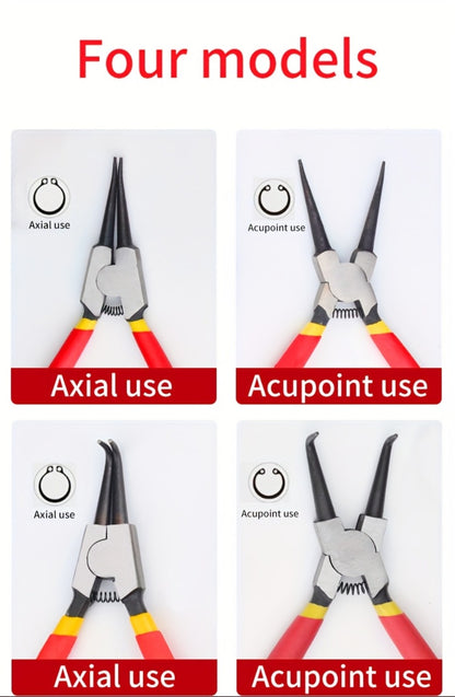 Snap Ring Pliers Set 4pcs - 7 & 9 Inch Straight Curved Jaw Internal External Circlip Pliers Spring Loaded Precision Retaining Ring Tool with Storage Box or Bag