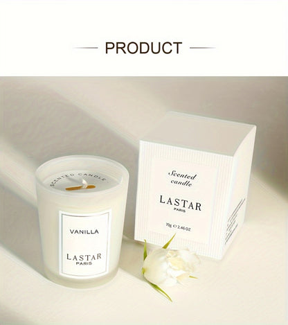 Vanilla Scented Soy Wax Candle in Frosted Glass Jar 70g - Single Wick Smokeless Clean Burn 8-12 Hour for Bedroom Living Room Ambiance Relaxation Valentine's Day Gift Home Decor