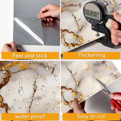 Peel and Stick Wall Tiles 50/100pcs Waterproof PVC Marble Self Adhesive Vinyl Tile Stickers for Bathroom Kitchen Living Room, TV Backdrop Shower Wall Panels Modern Home Decor Easy Installation