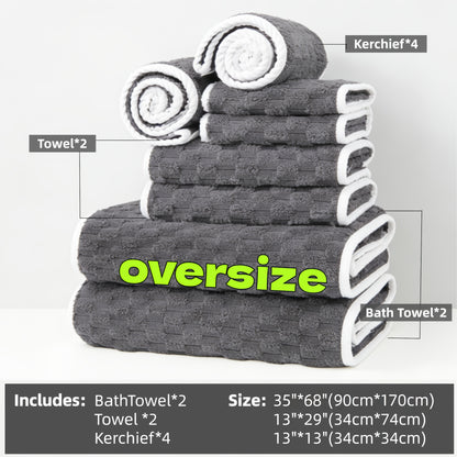 Waffle Weave Bath Towels Set 4 Pack or 8 Pack - Ultra Soft Super Absorbent Quick Dry Microfiber Moire Textured Towels | Spa Gym Travel Daily Use | Multi-Color Sets Gray Pink Blue Beige Gift Set