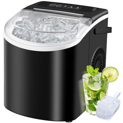 Ice Maker with Basket & Scoop – 26 Lbs/Day Countertop Bullet Ice Machine, 9 Cubes in 6 Mins, Self-Cleaning, 5 Colors Pink White Green Silver Black, for Home, Kitchen, Office, Bar, RV & Camping