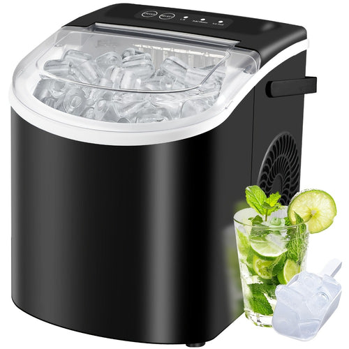 Ice Maker with Basket & Scoop – 26 Lbs/Day Countertop Bullet Ice Machine, 9 Cubes in 6 Mins, Self-Cleaning, 5 Colors Pink White Green Silver Black, for Home, Kitchen, Office, Bar, RV & Camping