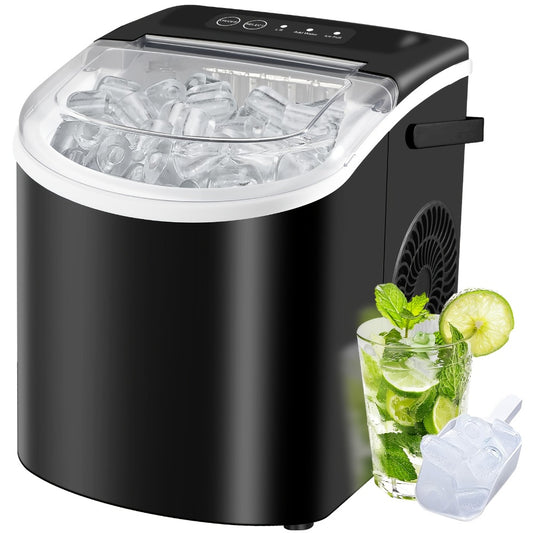 Ice Maker with Basket & Scoop – 26 Lbs/Day Countertop Bullet Ice Machine, 9 Cubes in 6 Mins, Self-Cleaning, 5 Colors Pink White Green Silver Black, for Home, Kitchen, Office, Bar, RV & Camping