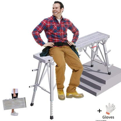 Adjustable Folding Scaffolding Work Platform 800 lbs, Portable Drywall Bench Step Ladder with Anti-Slip Feet & Safety Lock, Height 31.5"-49.2", for Painting, Cleaning, Car Washing & Decorating
