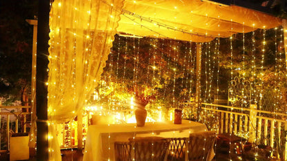 Curtain Lights for Gazebo Outdoor, 330 LED 10ft x 10ft Waterfall Fairy Lights Battery Operated with Remote, IP65 Waterproof Hanging String Lights with 8 Modes for Bedroom Porch Patio Wedding Decoration