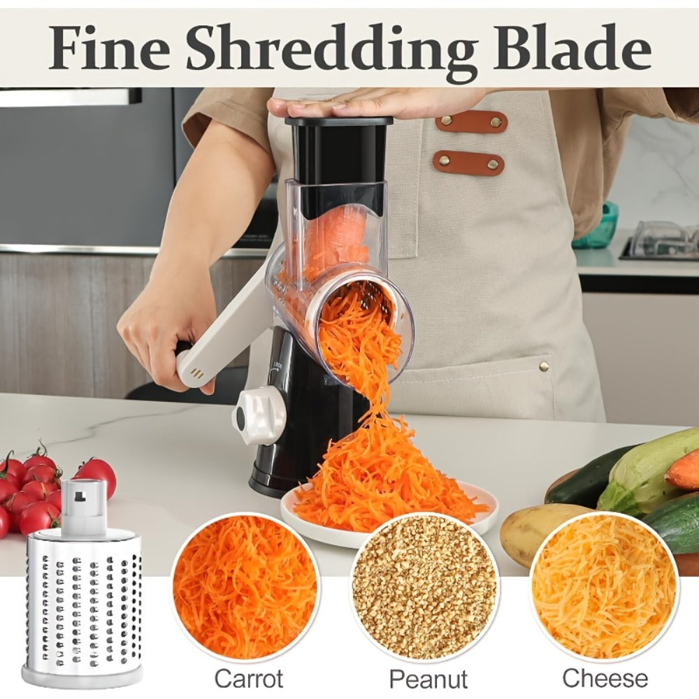 Rotary Cheese Grater with Hand Crank – 3 Interchangeable Blades for Cheese, Vegetables & Nuts, Non-Slip Suction Base, Includes Cleaning Brush – Manual Cheese Shredder for Kitchen (6 Colors)
