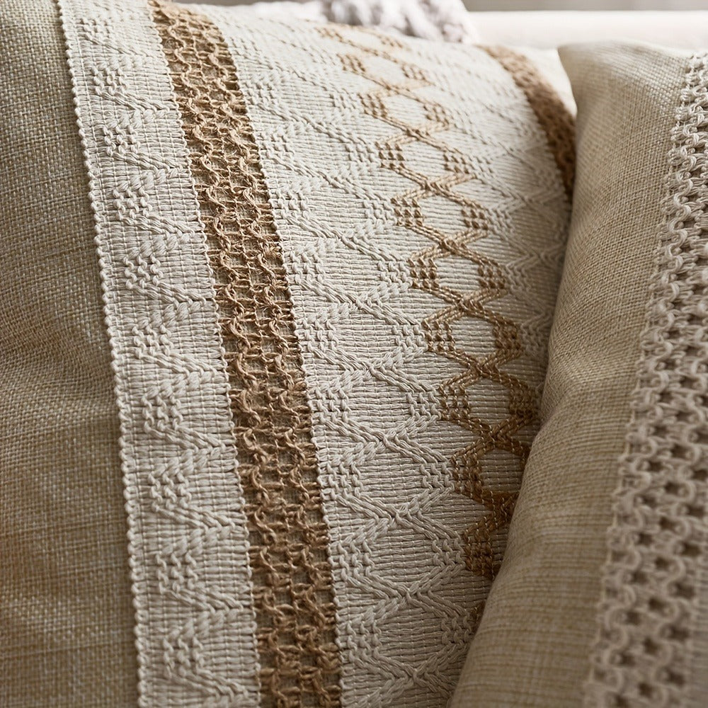 Throw Pillow Covers 2 Pack Boho Geometric Brown Beige 18x18 – Bohemian Decorative Pillow Cases with Zipper Closure – Soft Polyester Cushion Covers for Sofa Couch Bedroom Living Room Boho Home Decor