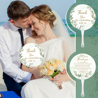 Wedding Hand Fans 100pcs Bulk Plastic Handheld Fans with Handle Greenery Leaf Design Cooling Fans for Ceremony Bridal Shower Party Guests Outdoor Hot Weather Events