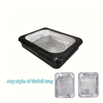 Aluminum Foil Tray with Lid - 2-in-1 Stackable BBQ Salad Serving Container for Picnic Party Kitchen, Rectangular Disposable Food Tray Black White Red