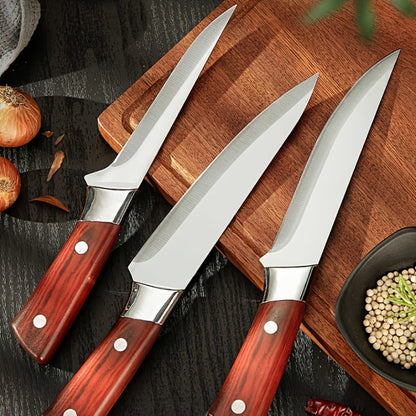 Kitchen Knife Set 3-Piece Hand Forged Stainless Steel Chef Knives with Boning Fillet & Carving Blades – Professional Butcher Set for Meat Cutting BBQ Father's Day Gift