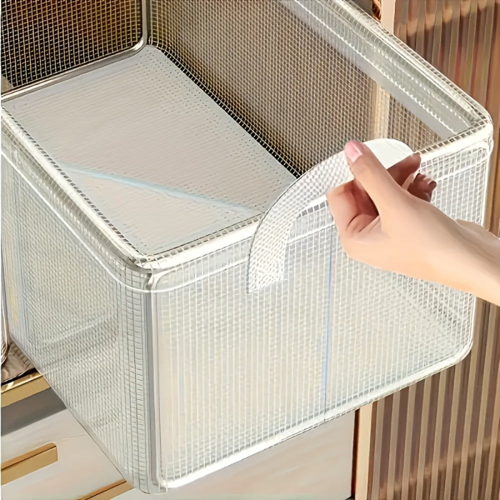 6pcs Foldable Storage Box with Steel Frame – Transparent PVC Stackable Organizer for Clothes, Blankets & Cosmetics | Waterproof Under Bed Storage