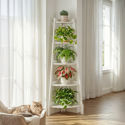 Corner Shelf 5-Tier Scandinavian Storage Cabinet – Space-Saving Vertical Organizer with Baskets, Shelves & Drawer, Modern Plastic Corner Rack for Home, Study, Balcony & Bathroom (White)