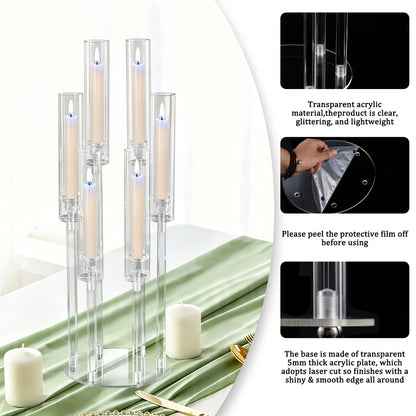 Acrylic Candelabra 6-Arm Candlestick Holder 26.8 Inch Clear Crystal Candle Holders Bulk for Wedding Table Centerpieces, Party Home Decoration, Valentine's Day Anniversary Christmas