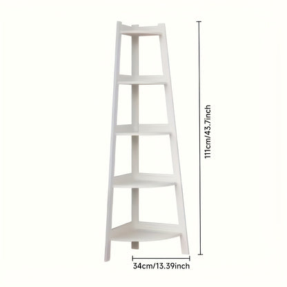 Corner Shelf 5-Tier Scandinavian Storage Cabinet – Space-Saving Vertical Organizer with Baskets, Shelves & Drawer, Modern Plastic Corner Rack for Home, Study, Balcony & Bathroom (White)