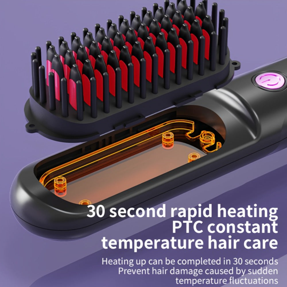 Wireless Hair Straightener Comb - Portable Cordless Straightening Brush with 3-Min Fast Heat, 3 Temp Settings 170-190°C, Negative Ion Technology, 3D Comb Design, Lightweight Travel Hair Straightener