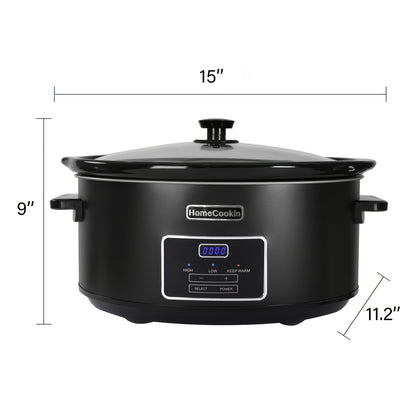 Digital Slow Cooker 6 & 7 Quart Programmable with Non-stick Ceramic Bowl, Countdown Timer & Keep Warm – Oval Glass Lid Crock Pot for Family Meals Soups Stews Holiday Cooking