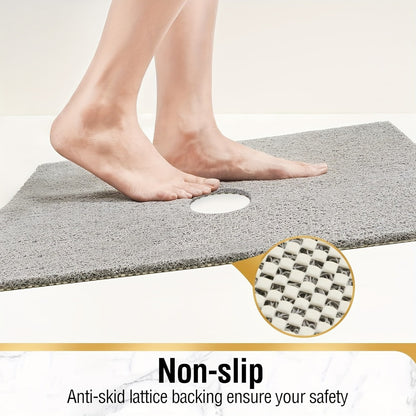 Non-Slip Shower Mat PVC Loofah Bath Mat with Drain Holes – Quick-Dry Square Bathtub Floor Mat, No Suction Cups Needed, Soft Cushioned, 24x24 Inch, Grey/White/Beige