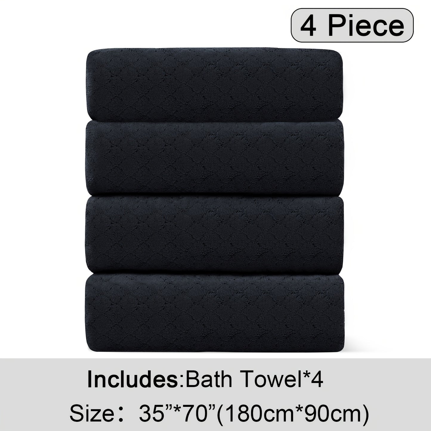 Oversized Bath Towel Set 4 Piece Diamond Pattern Microfiber - Ultra Soft Highly Absorbent Quick Dry | 10 Colors | Blue Green Black Gray Navy Orchid Brown Purple White Turquoise | Bathroom Hotel Gym Gift