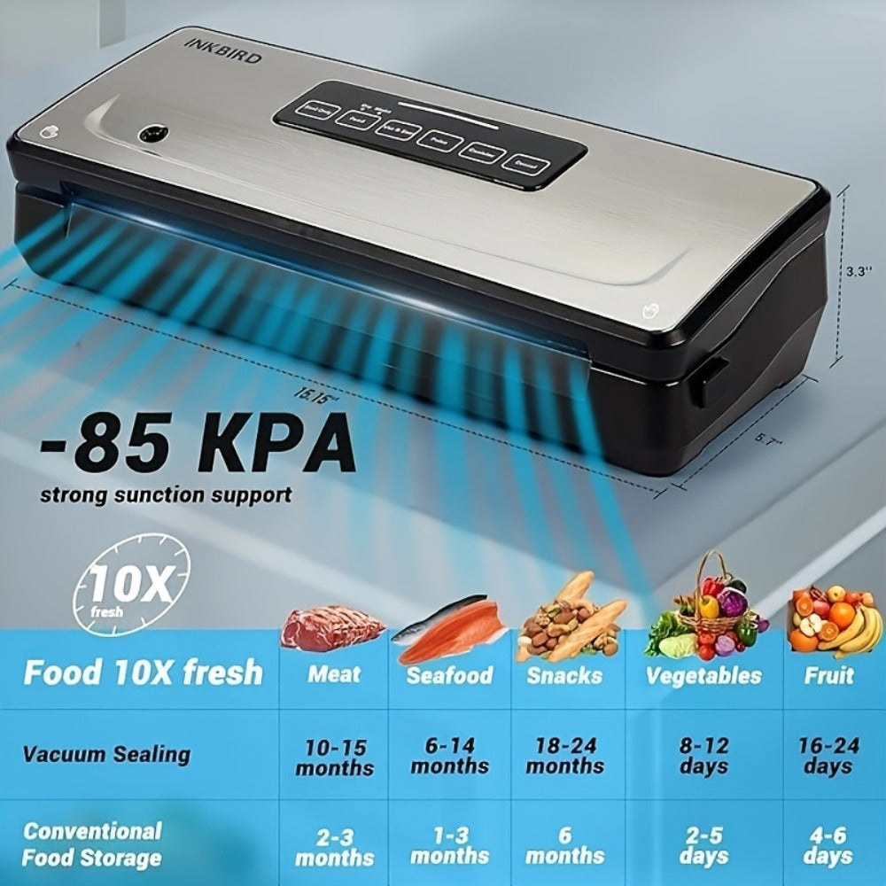 Vacuum Sealer Machine 85KPA – INKBIRD 10-in-1 Food Sealer with Bag Storage, Built-In Cutter, Moist/Dry/Pulse/Liquid/Canister Modes, 200 Continuous Seals, Compact Design for Food Preservation & Sous Vide