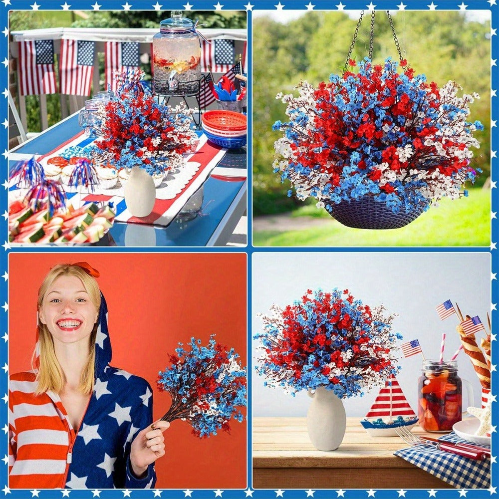 Artificial Flowers 4th of July Patriotic – 15pcs Real Touch Fake Flowers for Independence Day Home Decor, Floral Arrangements, Table Centerpieces & Holiday Decoration