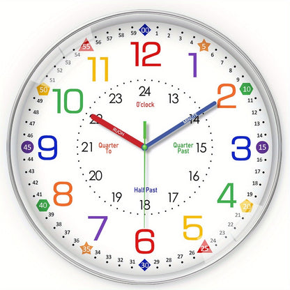 Silent Wall Clock for Classroom & Home | 8/10/12 Inch Color-Coded Educational Teaching Clock, Non-Ticking Japanese Quartz Movement