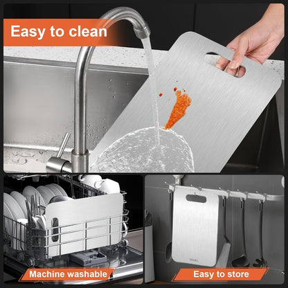 Stainless Steel Cutting Board Dual-Sided 9x13 Inch – Non-Slip Kitchen Chopping Board for Meat Vegetables Fish, Compact Design for RV Small Kitchen Home Chef
